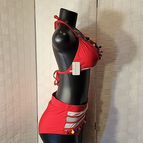 BRAND NEW DIANA SECRET HIGH WAIST TWO PIECE BIKINI SET PADDED SOLID SWIMSUITS - Picture 6 of 12